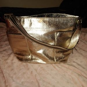 Metallic Gold Purse w/Animal Print interior